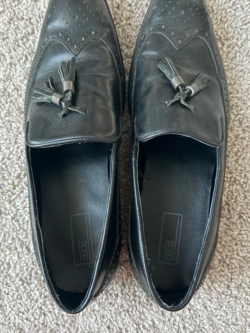 ASOS Black Leather Tassel Loafers with Brogue Detailing